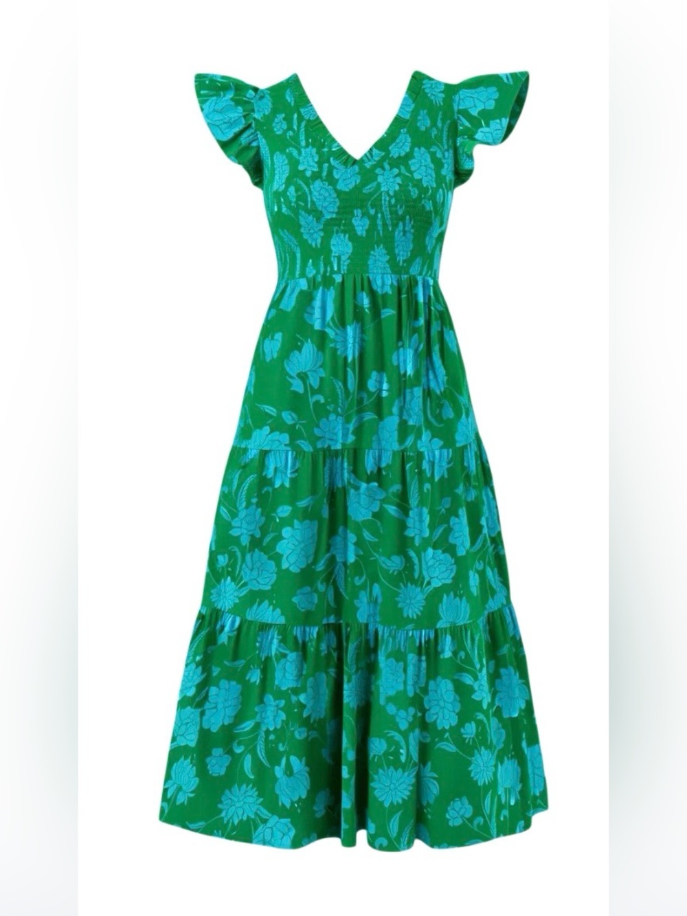 Sugarlips Waterlilly Floral Sunfire Smocked Bodice Tiered Midi Dress 2X - Picture 5 of 13